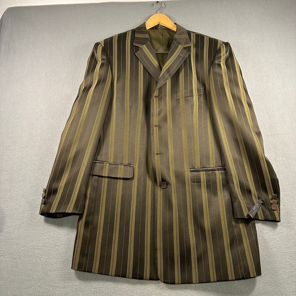 Zacchi Classico Italiana Mens 40R Blazer Olive Brown Striped 3 Button Jacket